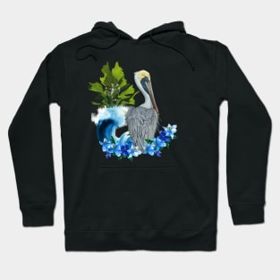 Wonderful pelican with wave and palm trees Hoodie